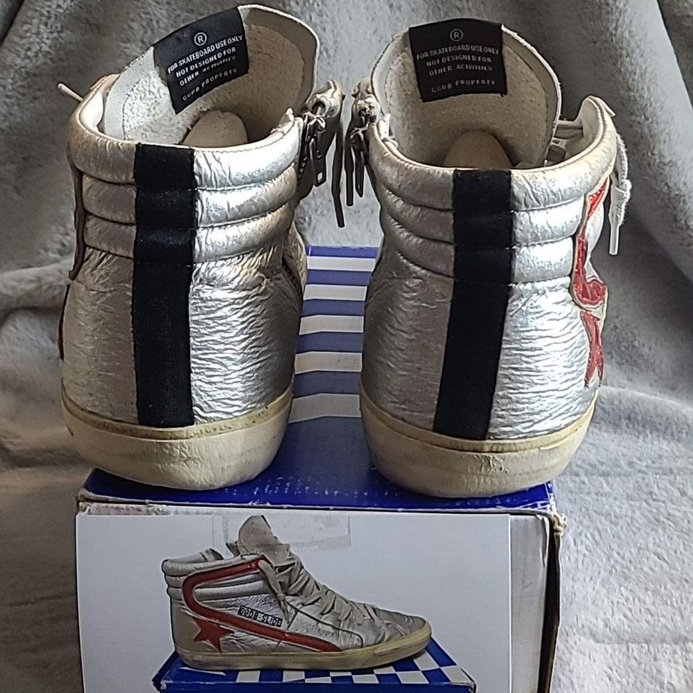 Golden Goose Slide Archive Silver Red Star Mens 12 / 45 - Picture 2 of 11